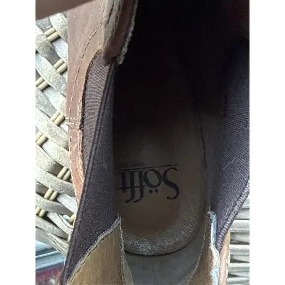 Sofft Brown Boot Women’s 10 Distressed Leather SELBY Chelsea Pull On Block Low - Picture 10 of 14